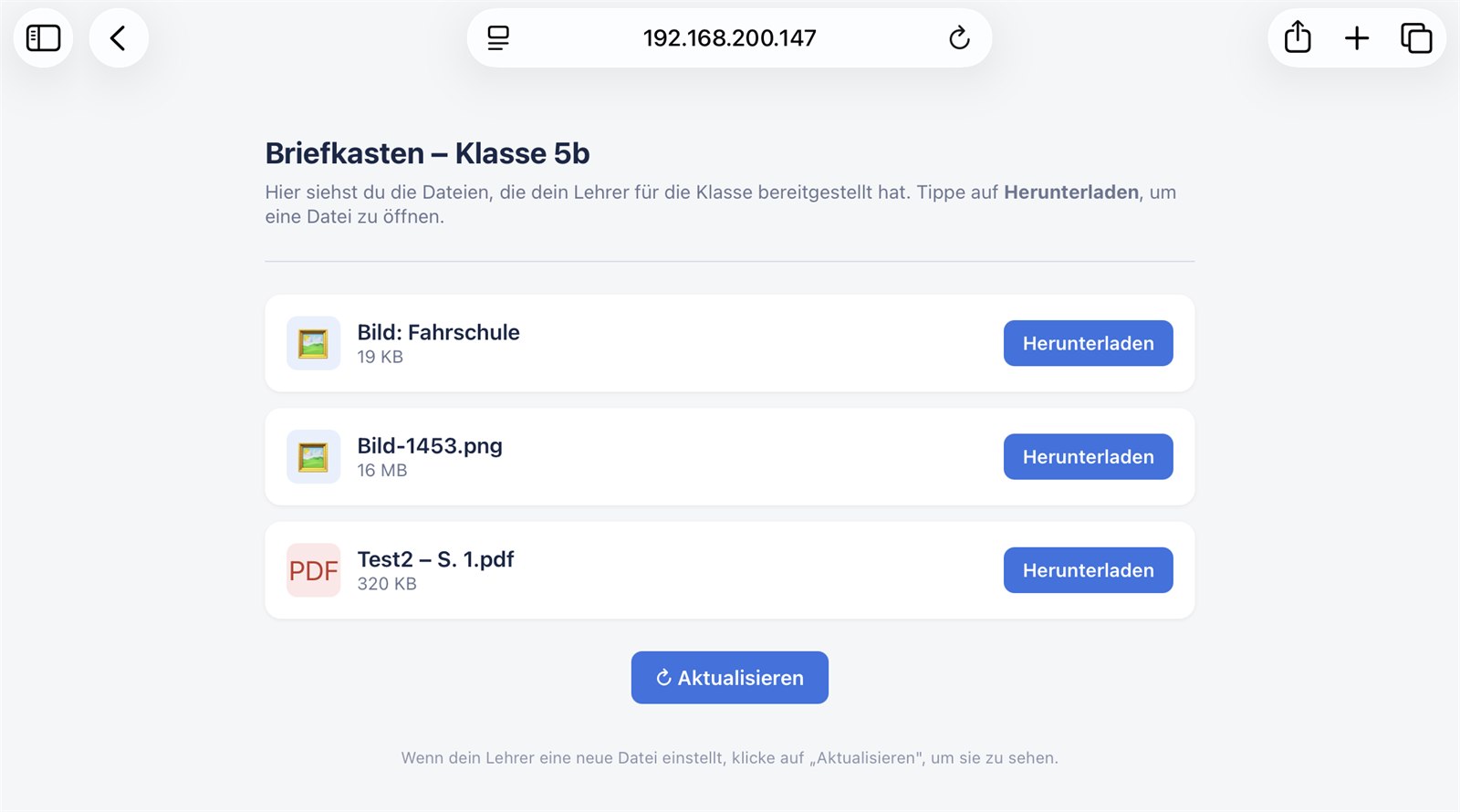 Browser-Ansicht der Download-Seite auf einem Windows- oder Android-Gerät