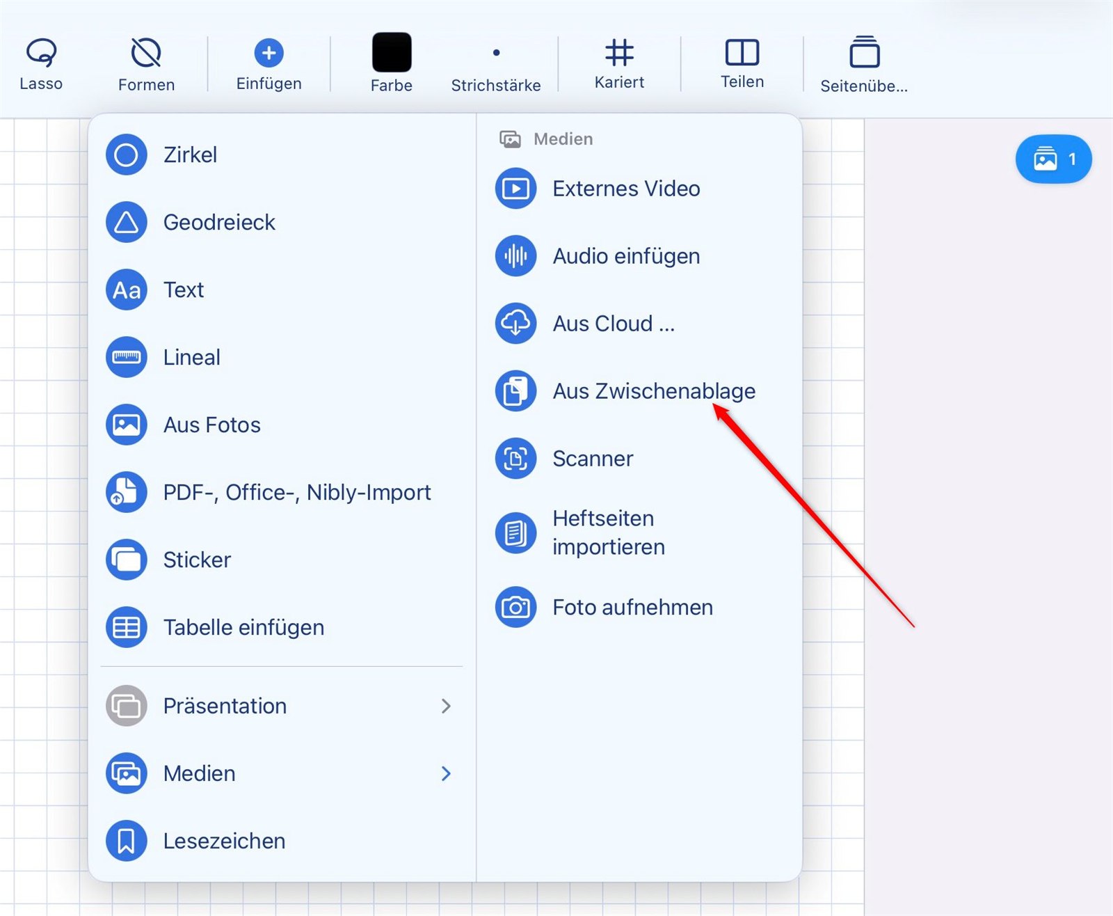 iOS share menu with a NiblyNotes entry
